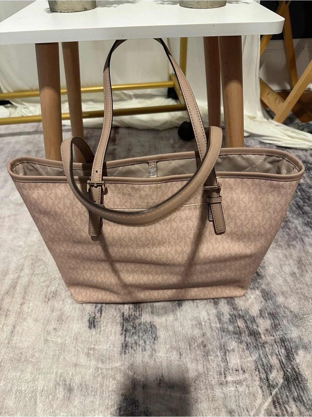 Michael Kors Blush Pink Signature Tote with Center Panel and MK Charm